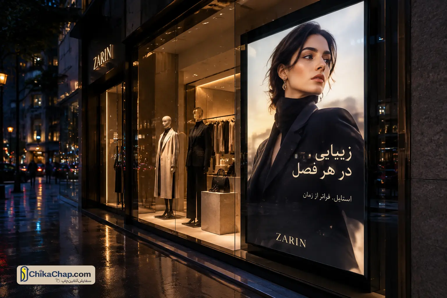 تبلیغات شفاف نوری در ویترین مغازه با استفاده از فیلم بک لایت مخصوص